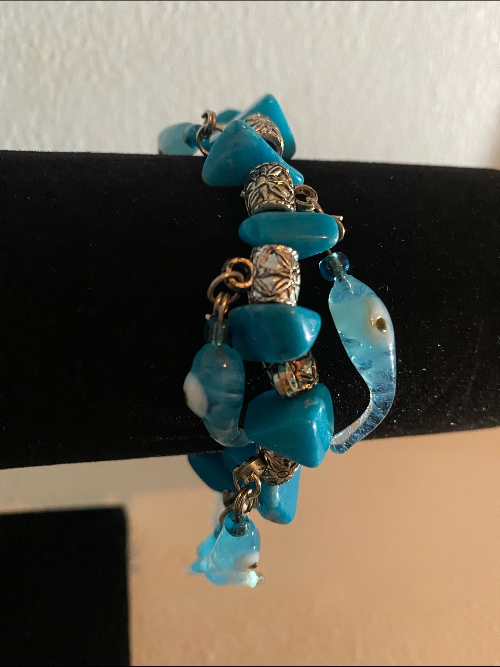 Turquoise Beaded Bracelet with fish charms  - Women Jewelry